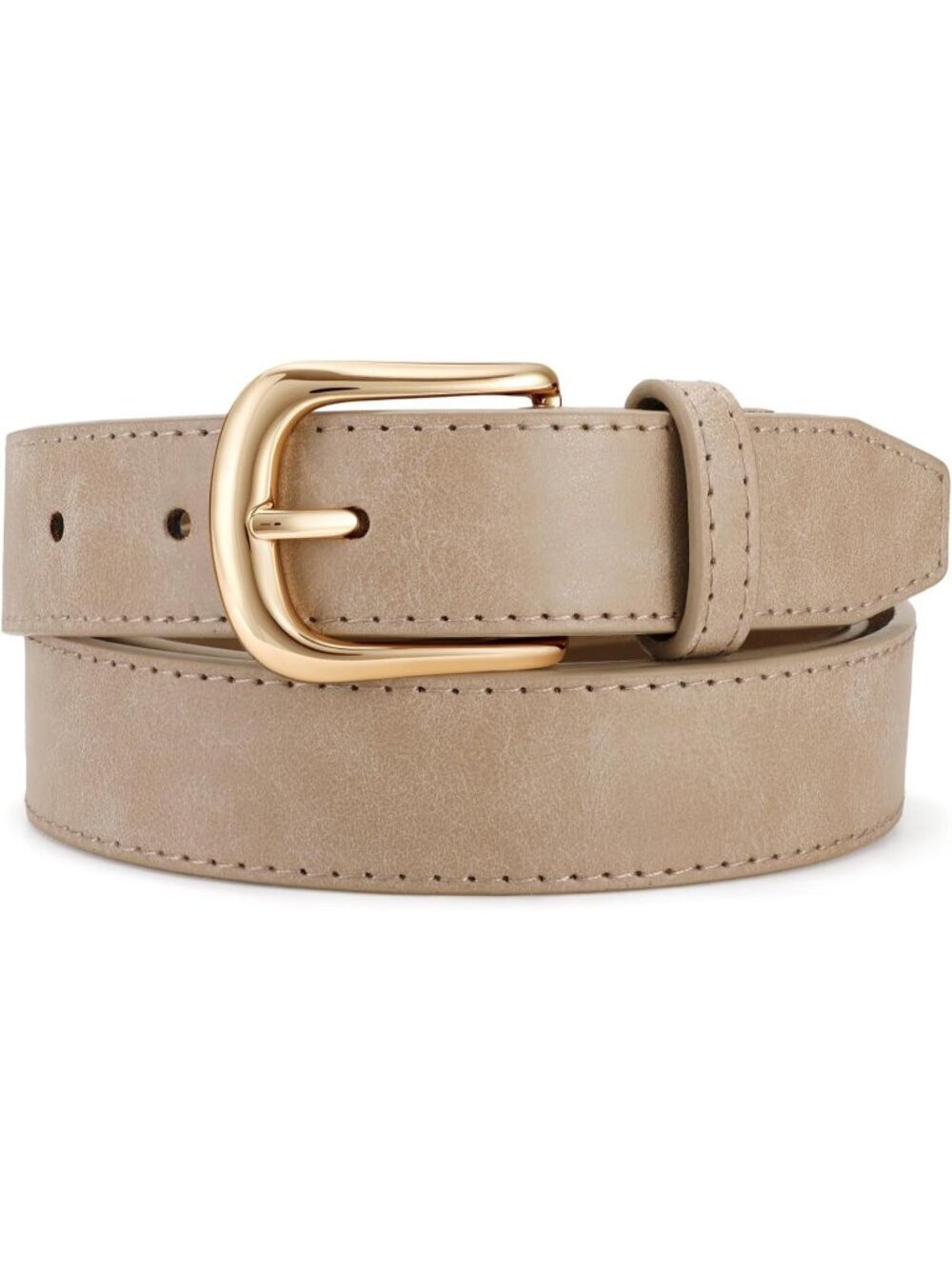 Women's Khaki Leather Belt Vintage Casual Elegant Waist Belt with Gold Buckle